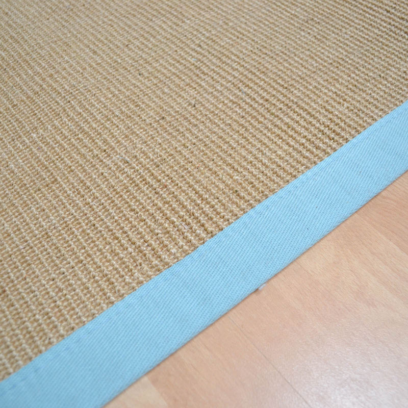 Sisal Hallway Runners in Linen with an Aqua Border