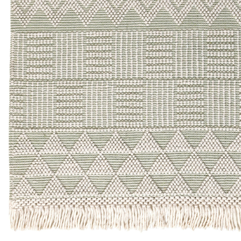 ANYA01 Boho Geometric Zig Zag Rug in Ivory Mint Green