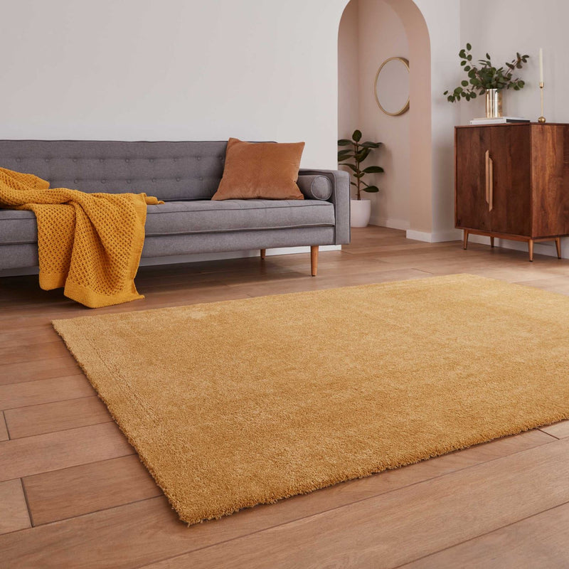 Cove Plain Plush Soft Shaggy Washable Rug in Yellow