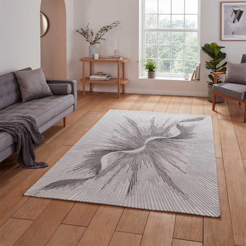 Creation 50156 Modern Abstract Rugs in Silver Beige