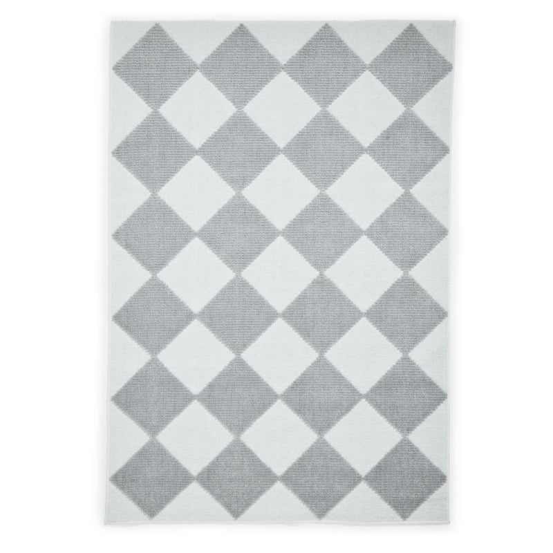 Lyna J0529 Textured Geometric Washable Rugs in Cream Grey