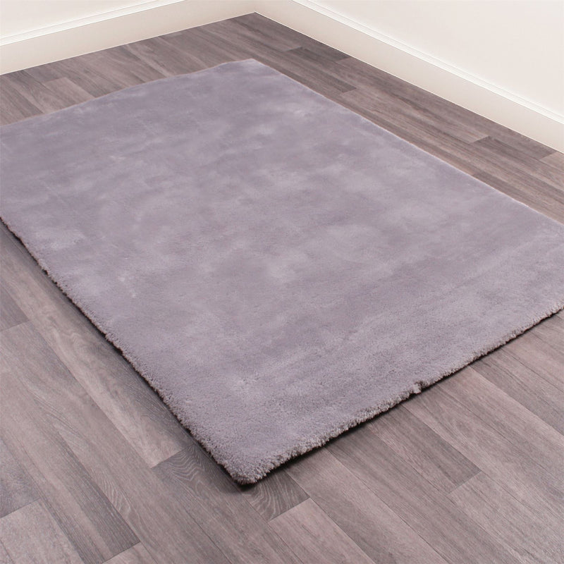 Lulu Modern Plain Shaggy Rugs in Silver Grey