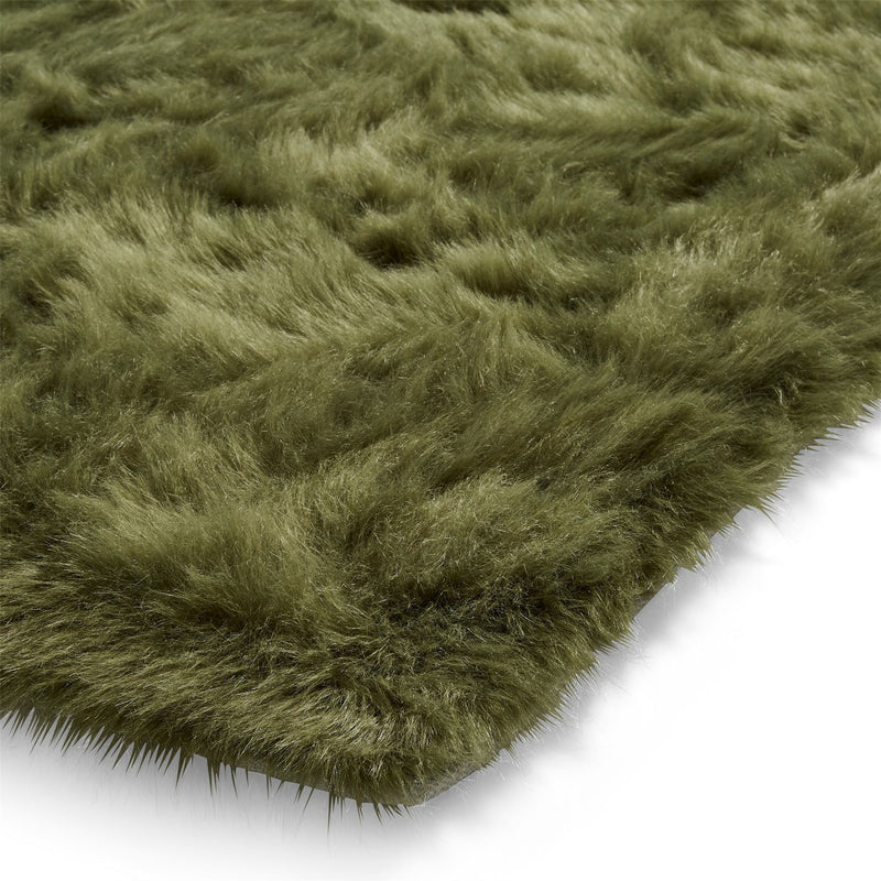 Polar Plush Soft Plain Textured Shaggy Rugs in Olive Green