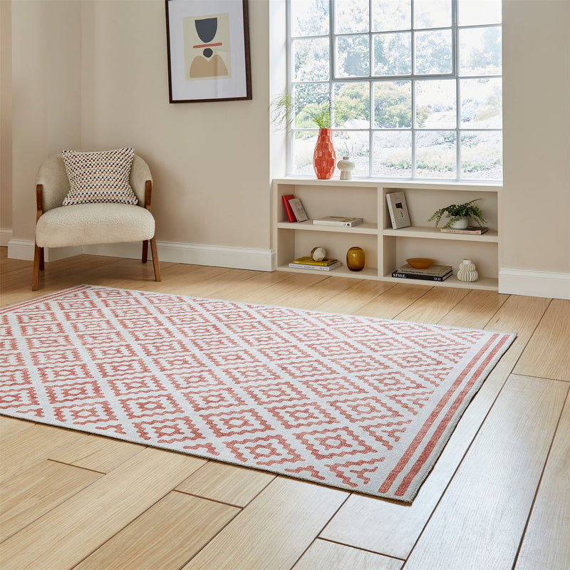 Coral H1058 Modern Washable Geometric Rugs in Orange