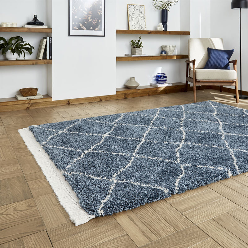 Boho 5413 Berber Shaggy Modern Rugs in Blue