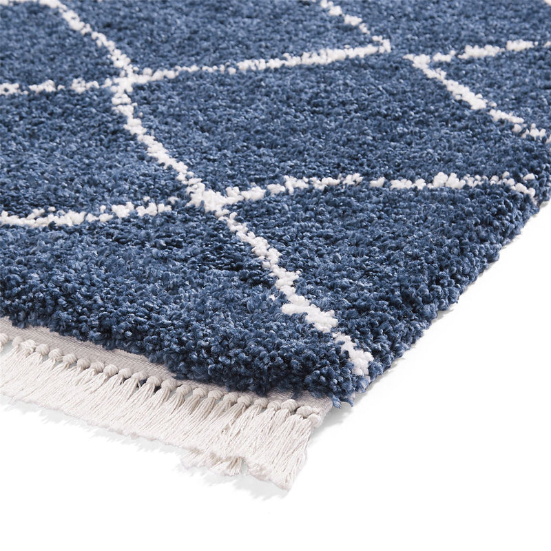 Boho 5413 Berber Shaggy Modern Rugs in Navy Blue