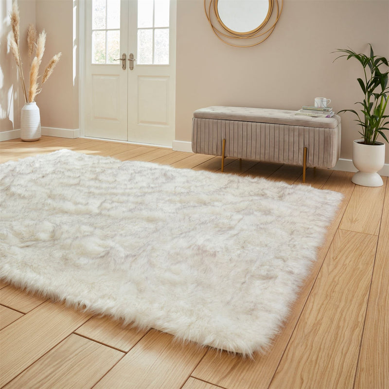 Polar Plush Soft Plain Textured Shaggy Rugs in White Grey