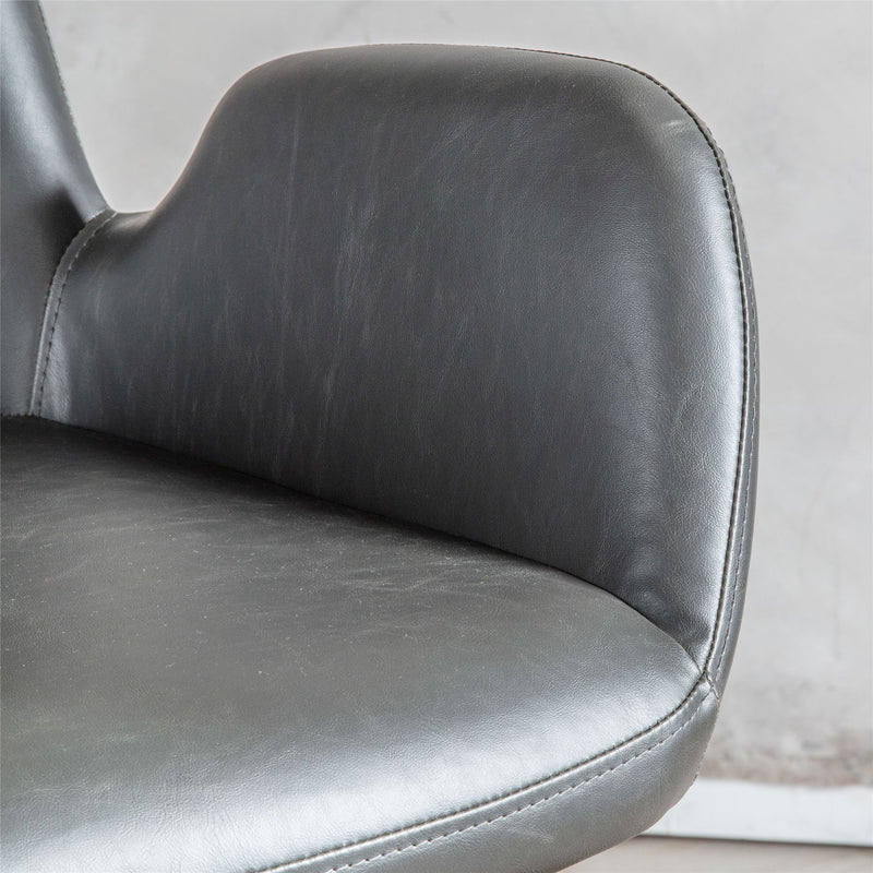 Theo Leather Swivel Office Chair in Charcoal Black