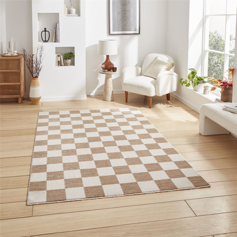 Baltimore 66618 Checkerboard Geometric Modern Rugs in Beige