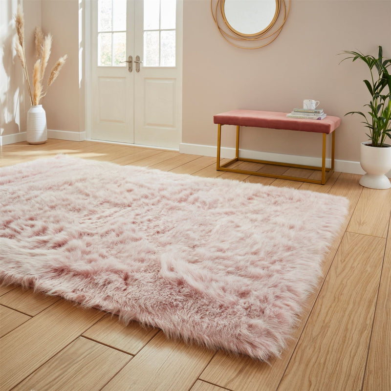 Polar Plush Soft Plain Textured Shaggy Rugs in Rose Pink