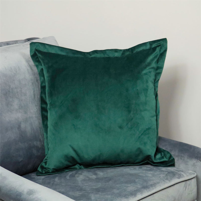 Windsor Velvet Border Cushion in Dark Green