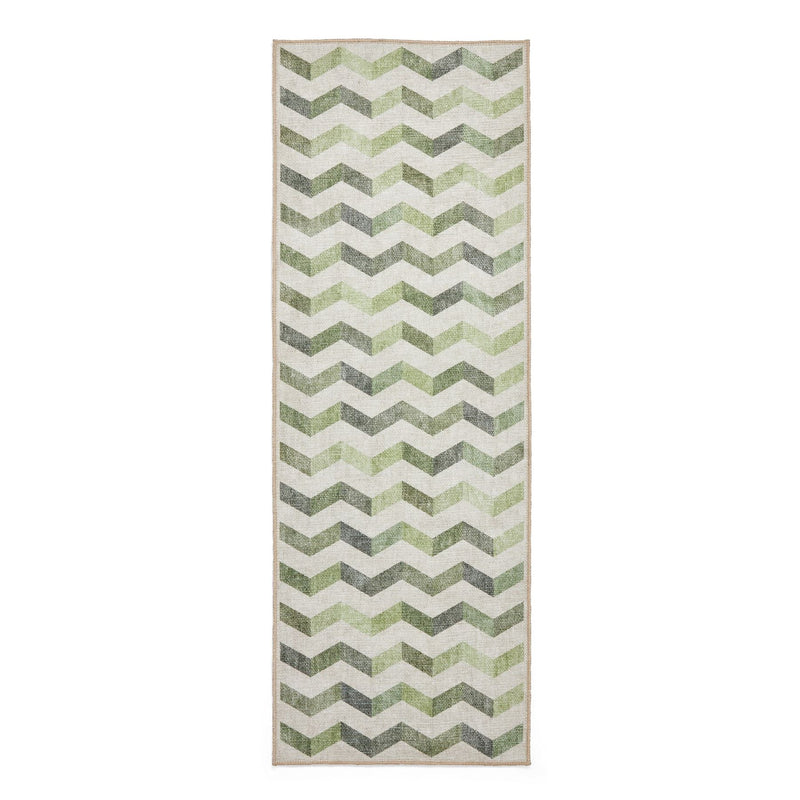 Coral H1059 Modern Washable Chevron Runner Rugs in Green