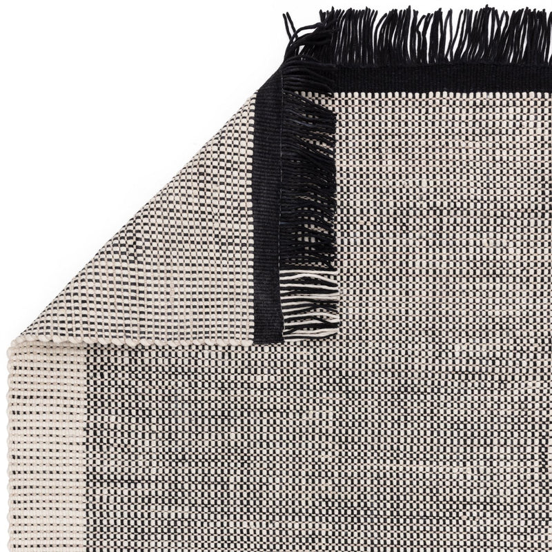 Avalon Modern Wool Flatweave Plain Rug in Monochrome Black