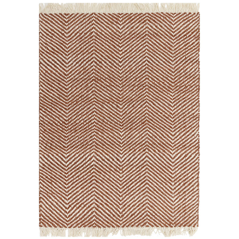 Vigo Flatweave Geometric Boho Jute Wool Rugs in Rust Brown