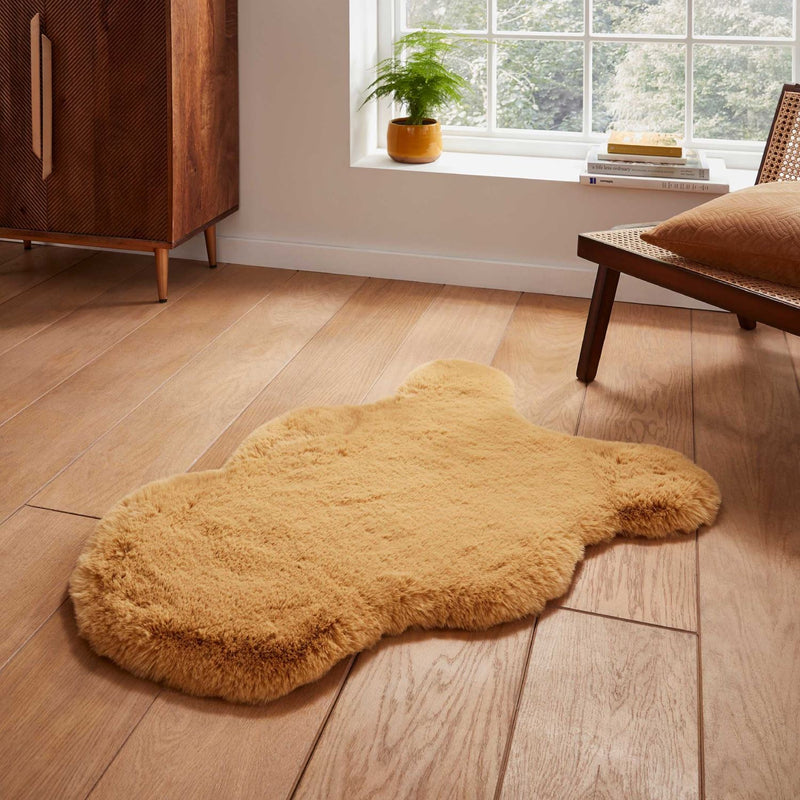 Super Teddy Plain Shaggy Faux Sheepskin Rugs in Mustard Yellow