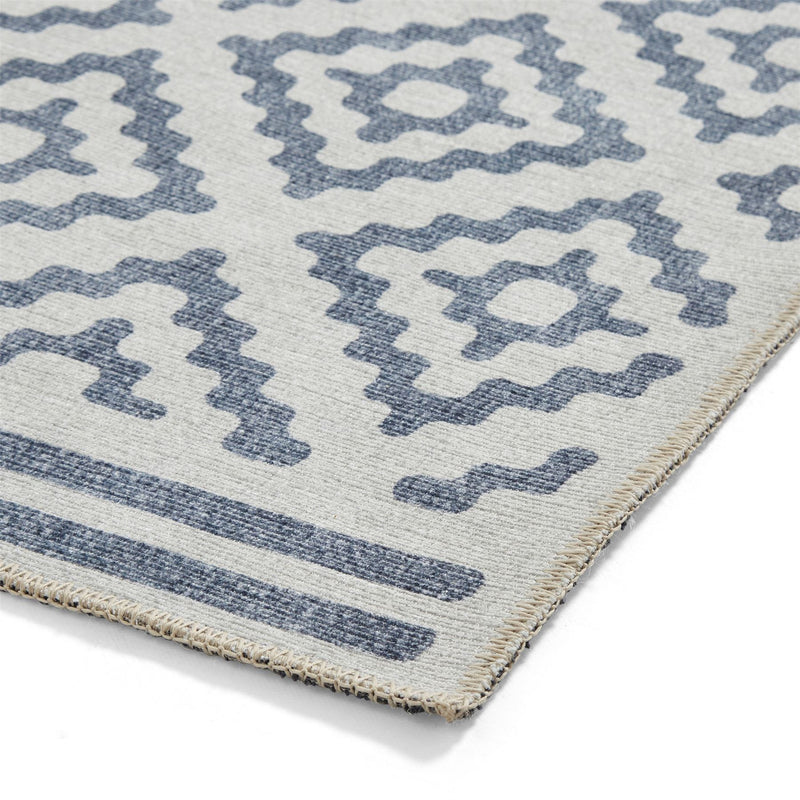 Coral H1058 Modern Washable Geometric Runner Rugs in Blue