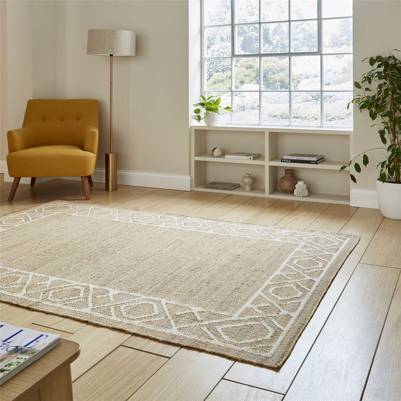 Spartan 29576 Jute Geometric Border Rugs in Natural Ivory