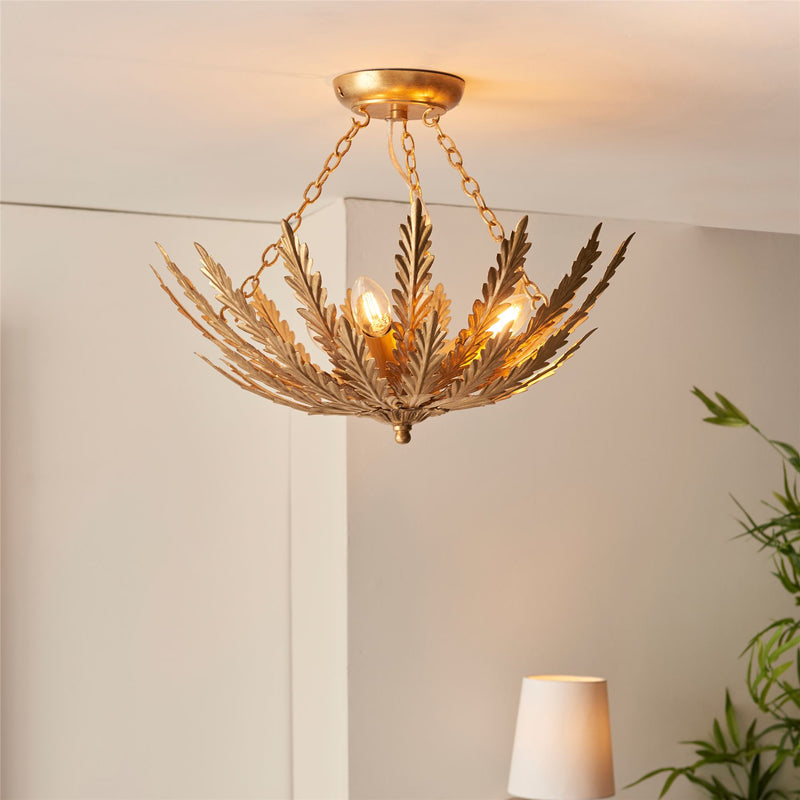 Vacanza Gold Leaf Semi Flush Ceiling Light