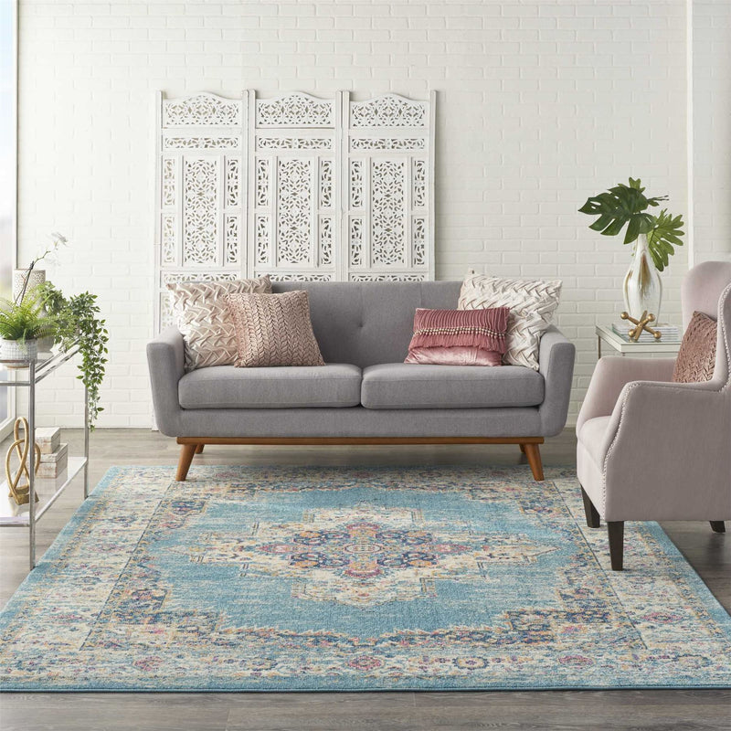 Passion Traditional Medallion Persian Rugs PSN03 in Light Blue