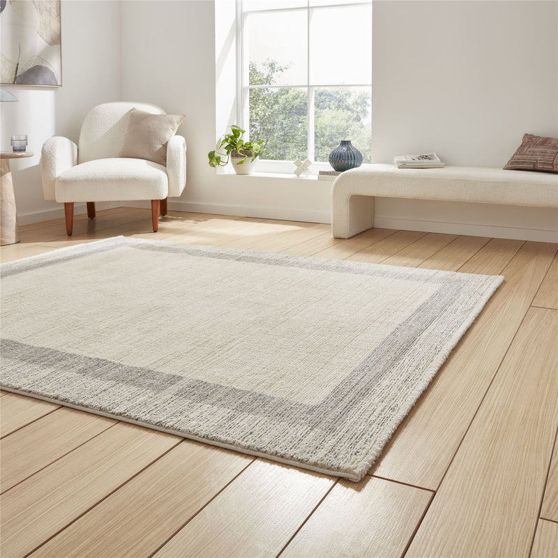 Geneva 01616 Berber Textured Border Rugs in Beige