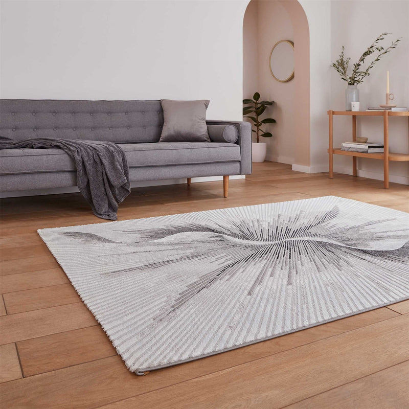 Creation 50156 Modern Abstract Rugs in Silver Beige