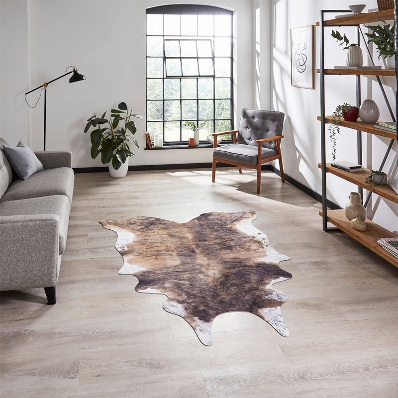 Faux Cow Print Rug in Brown White