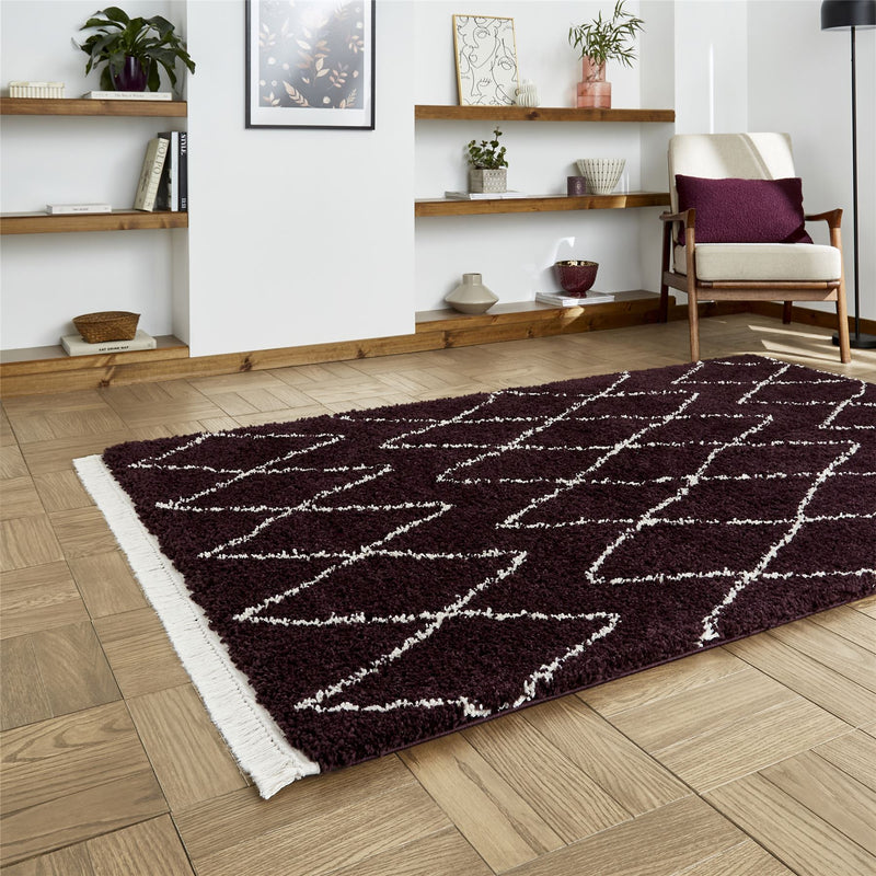 Boho 8280 Berber Shaggy Modern Rugs in Purple