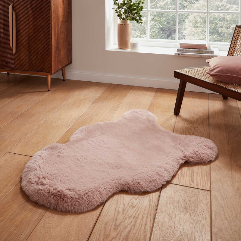 Super Teddy Plain Shaggy Faux Sheepskin Rugs in Rose Pink