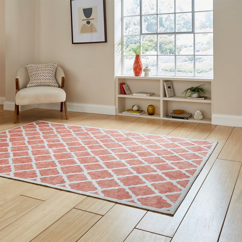 Coral H1063 Modern Washable Trellis Rugs in Orange