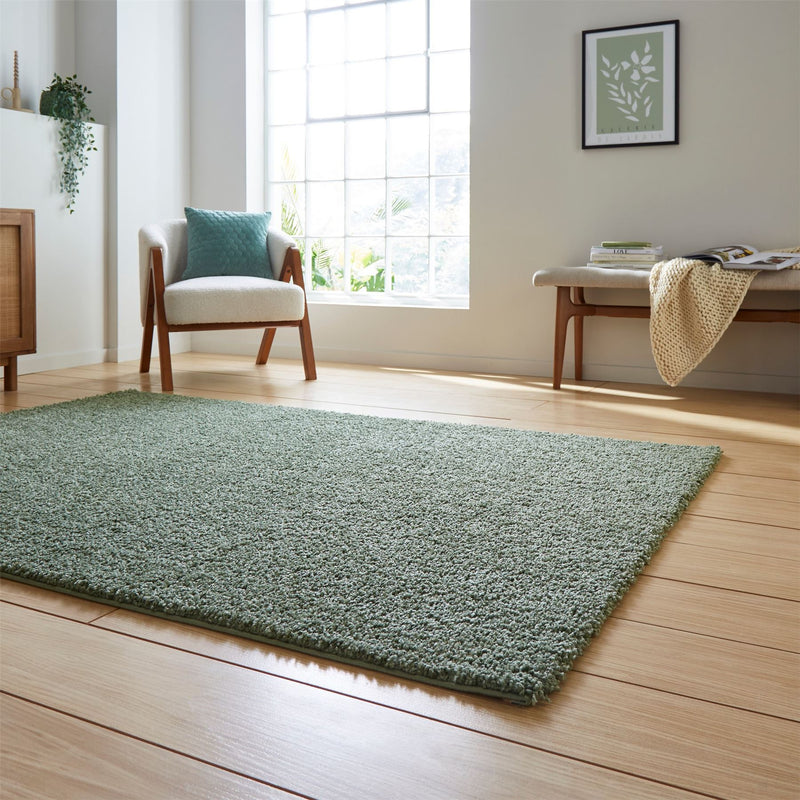 Bali 950 Modern Washable Plain Shaggy Rugs in Green