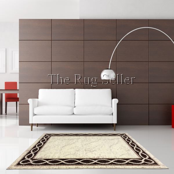 Naples Loop Border Rugs in Beige Brown