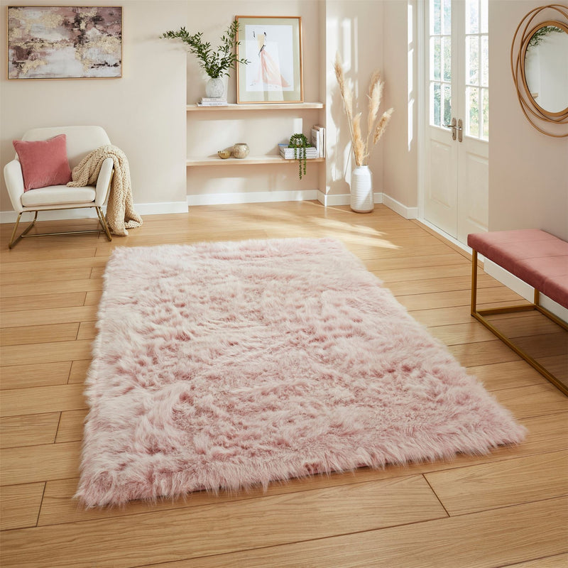 Polar Plush Soft Plain Textured Shaggy Rugs in Rose Pink