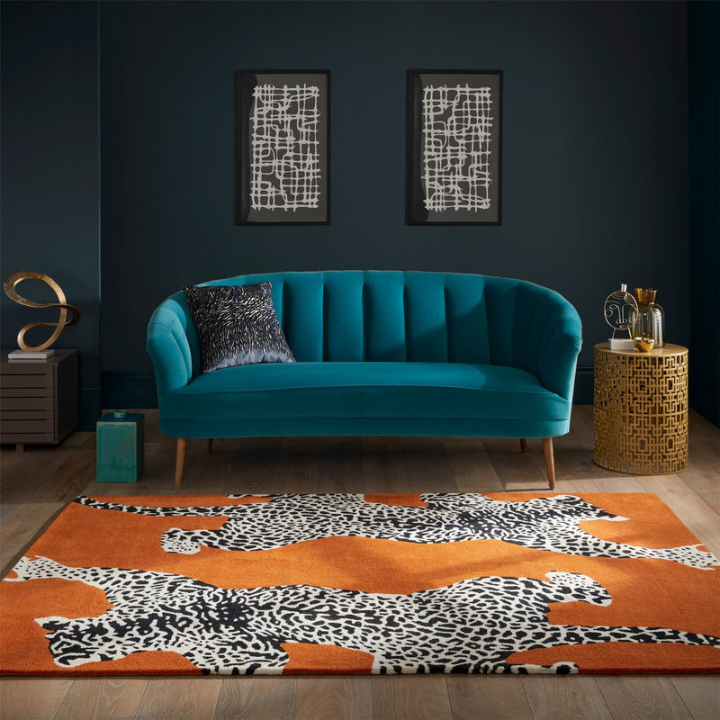 Climbing Leopard Modern Wool Rugs in Orange