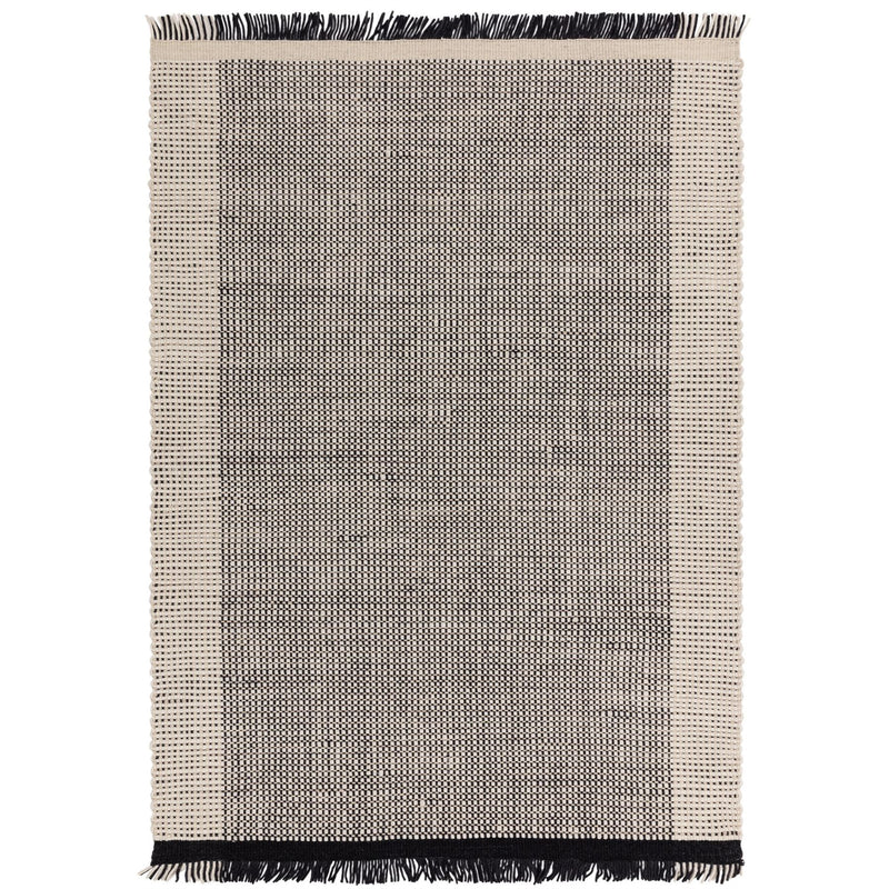 Avalon Modern Wool Flatweave Plain Rug in Monochrome Black