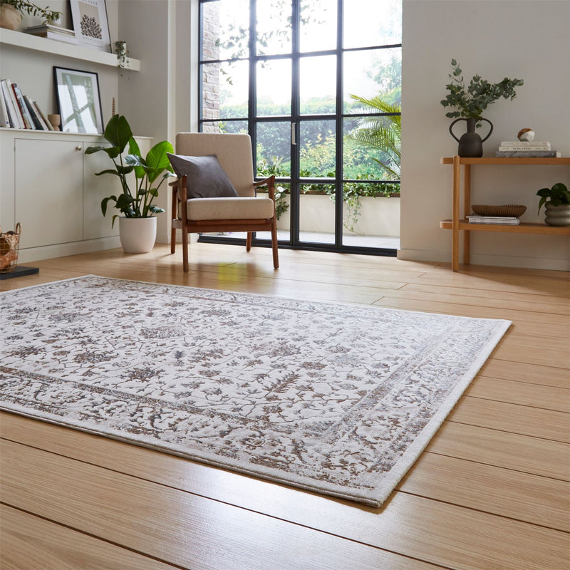 Creation 50112 Traditional Motif Rugs in Beige Silver Grey