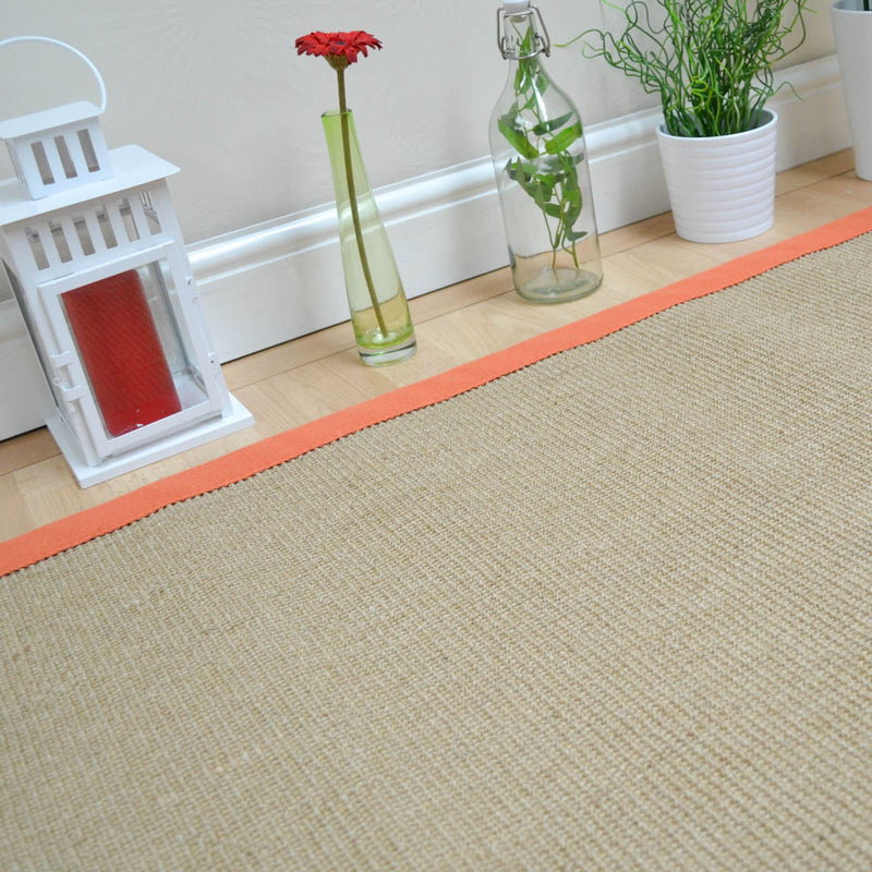 Sisal Hallway Runners in Linen with an Orange Border