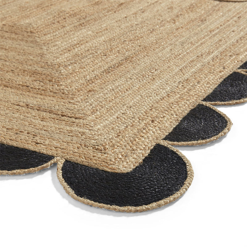 Savannah Jute Scallop Plain Flat Weave Rugs in Black