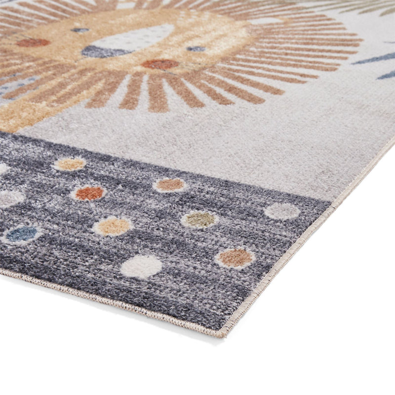 Vida Kids Lion Washable Childrens Rugs in Brown Multi