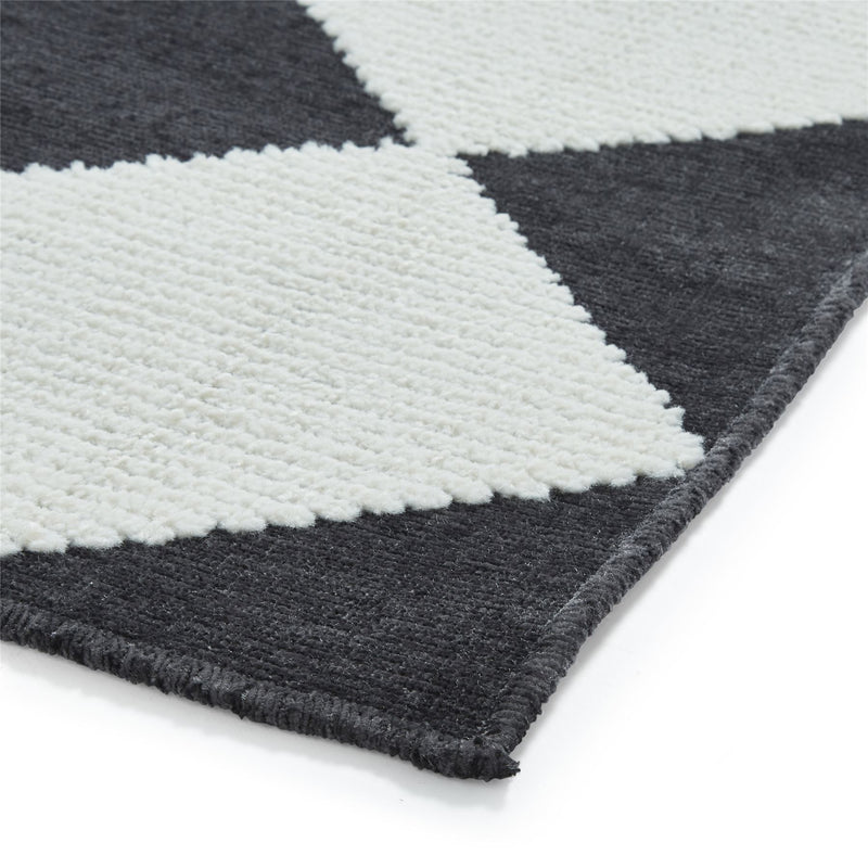 Lyna J0529 Textured Geometric Washable Rugs in Charcoal White