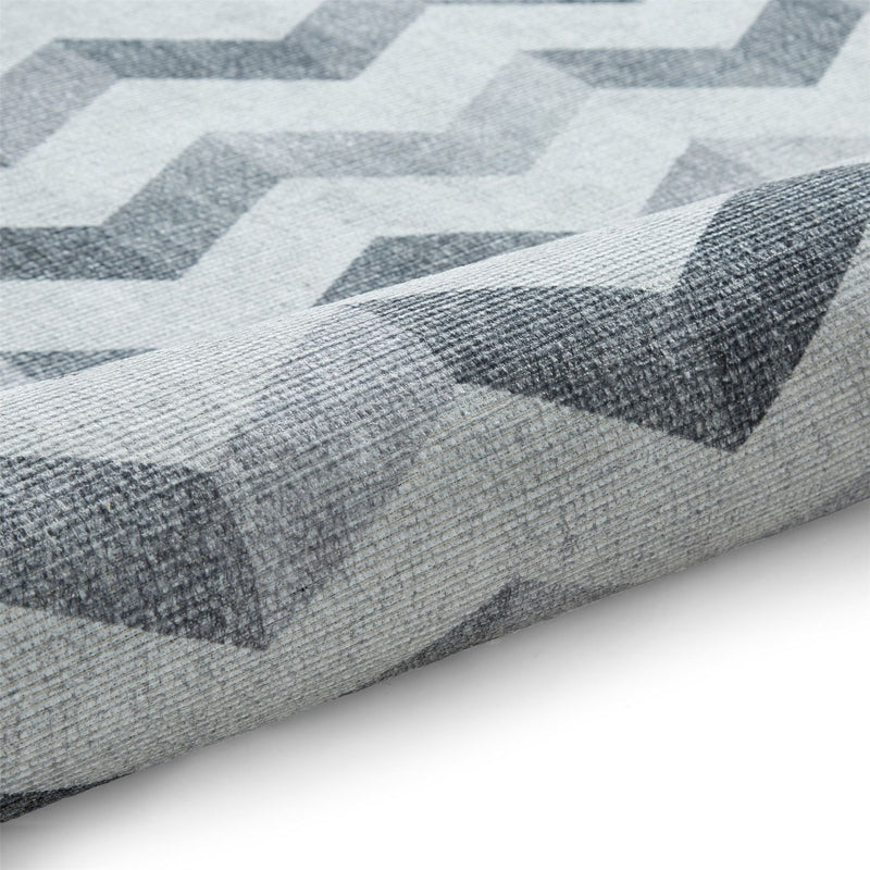 Coral H1059 Modern Washable Chevron Runner Rugs in Grey