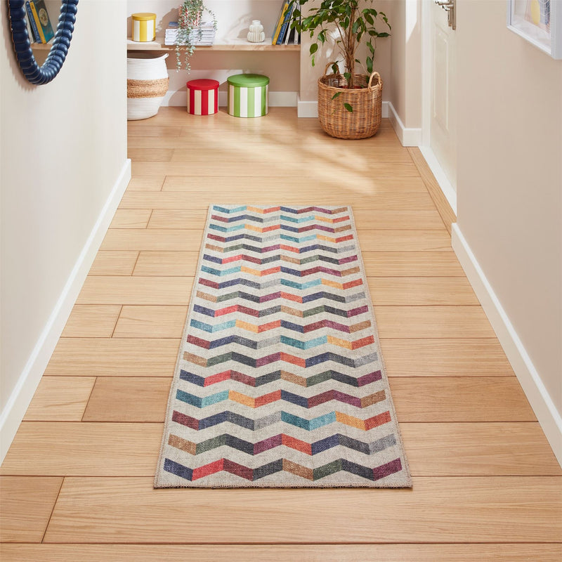 Coral H1059 Modern Washable Chevron Runner Rugs in Multi