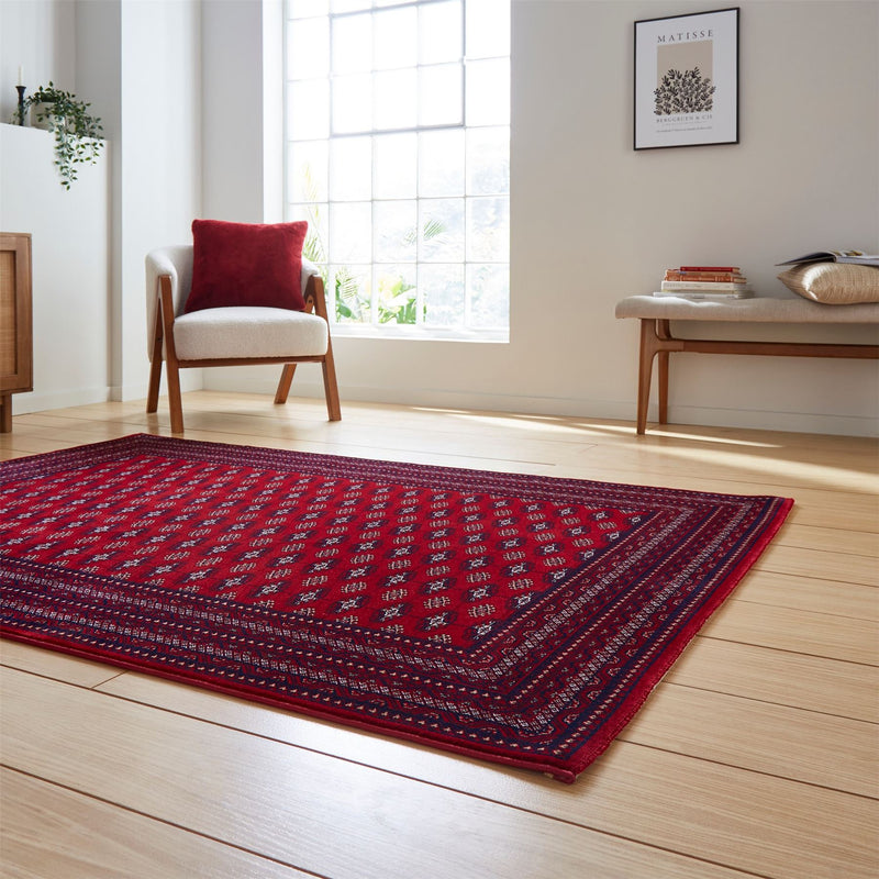 Dubai 62096 Traditional Patterned Border Rugs in Red