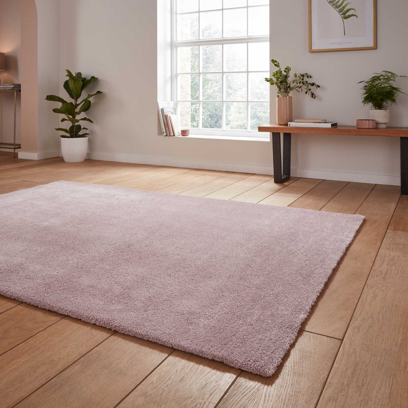 Cove Plain Plush Soft Shaggy Washable Rug in Rose Pink