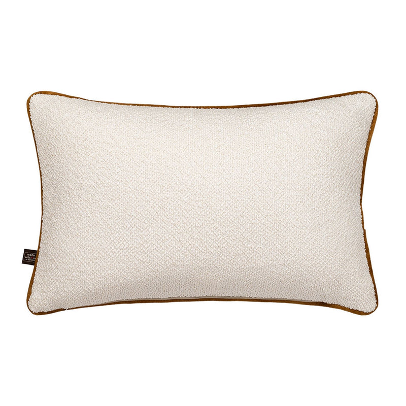 Leighton Boucle Velvet Piping Bolster Cushion in Cream Mustard Yellow