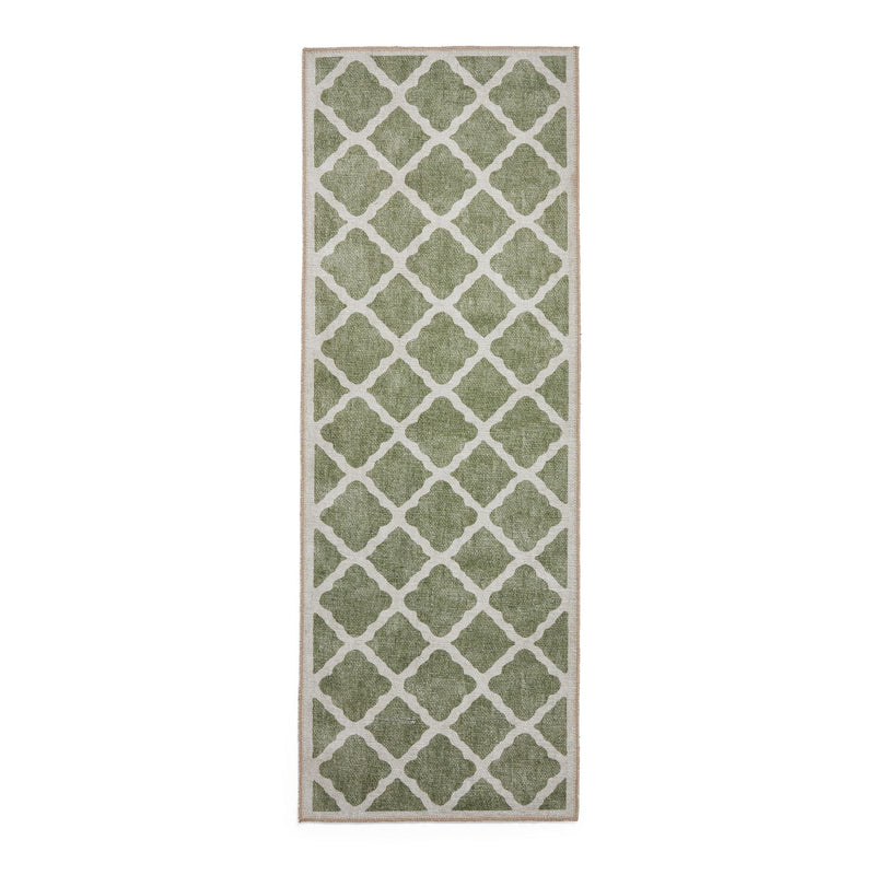 Coral H1063 Modern Washable Trellis Runner Rugs in Green