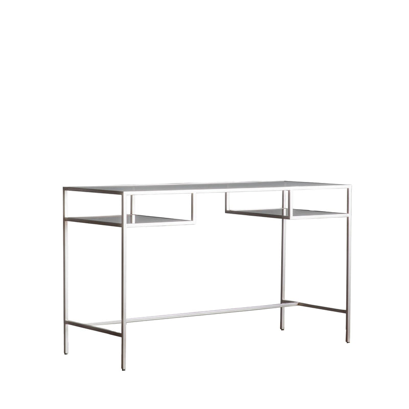 Rowbothem Smoked Glass & Iron Desk in Silver