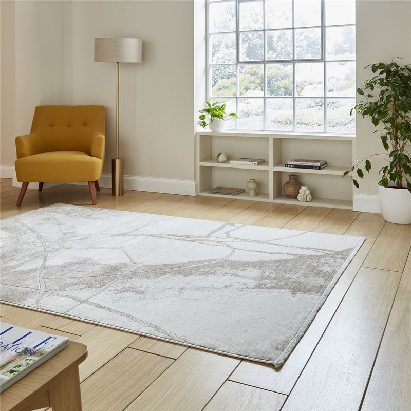 Mirage MR26 Modern Abstract Marble Metallic Rugs in Cream White