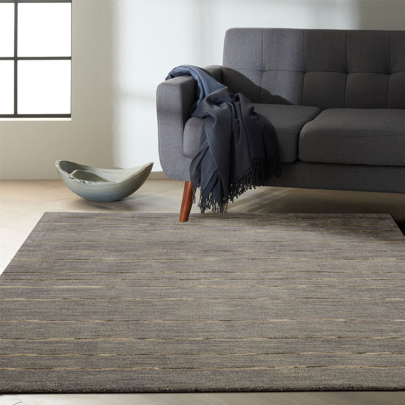 HAL01 Stripe Wool Rug By Calvin Klein in Charcoal Grey