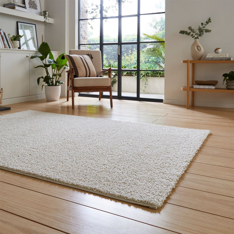 Bali 950 Modern Washable Plain Shaggy Rugs in Cream White