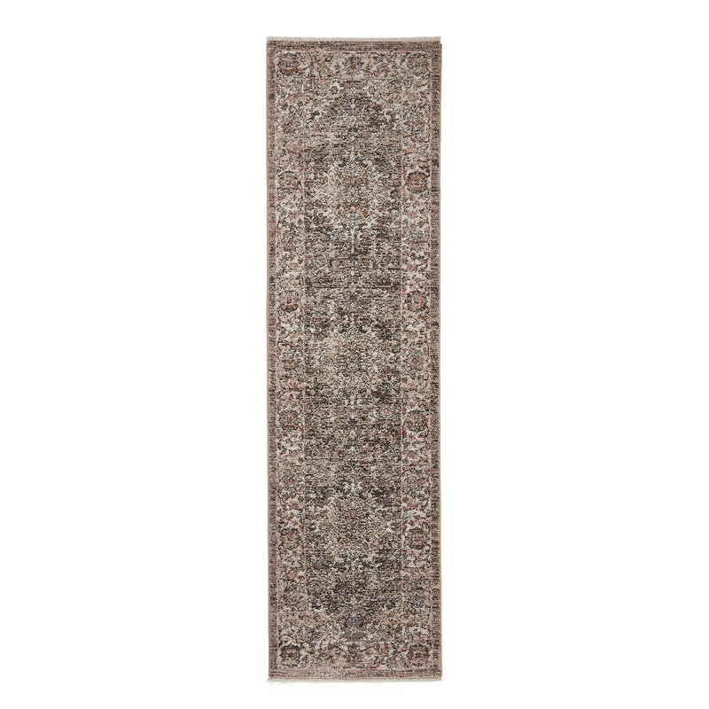 Vintage 35013 Traditional Medallion Border Runner Rugs in Grey